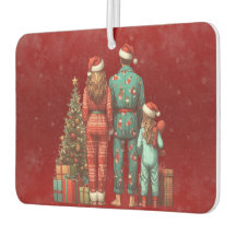 Terug Gezicht op familie van drie in Kerstmis PJ's