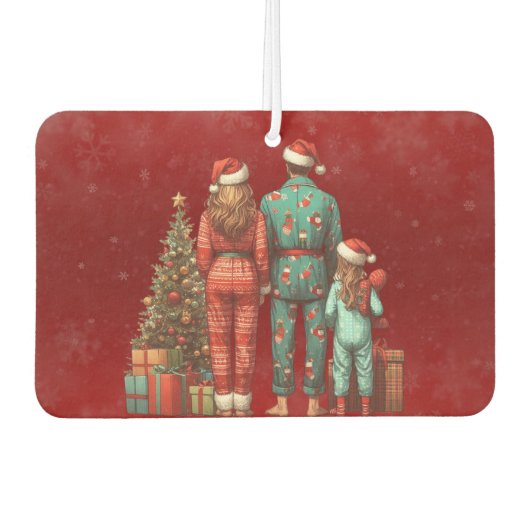 Terug Gezicht op familie van drie in Kerstmis PJ's Luchtverfrisser (Voorkant)