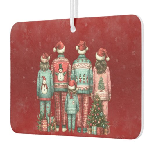 Terug Gezicht op familie van vier in Kerstmis PJ's Luchtverfrisser (Links)