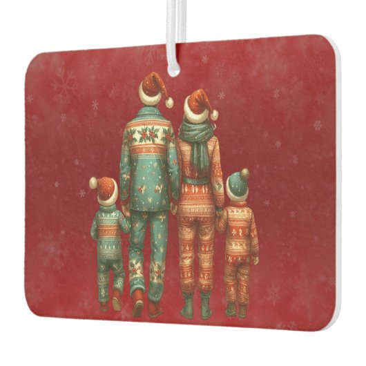 Terug Gezicht op familie van vier in Kerstmis PJ's Luchtverfrisser (Links)