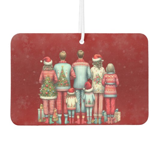 Terug Gezicht op familie van zeven in Kerstmis PJ' Luchtverfrisser (Voorkant)