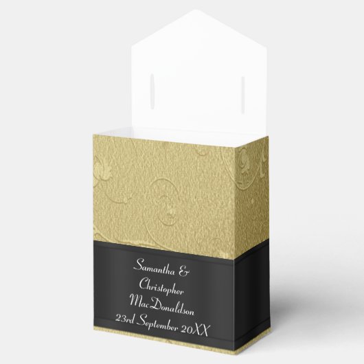 Terug, gouden damast bruiloft bedankdoosjes (Geopend)