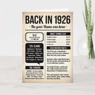 Terug in 1926, 100e verjaardagskaart, aangepaste n kaart