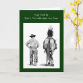 "Terug in het zadels": goed: Cowboy, Potcil Art Kaart (Gele Bloem)