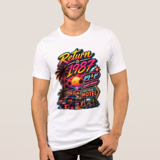 Terug naar 1987 — Retro Sunset Motel Tri-Blend Shirt (Voorkant)