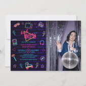 Terug naar 80s Retro Neon Verjaardag Fotofeest Kaart (Voorkant)