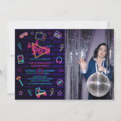 Terug naar 90s Retro Neon Verjaardag Fotofeest Kaart (Voorkant)