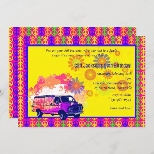 Terug naar de 60's Invitation Kaart (Voorkant / Achterkant)