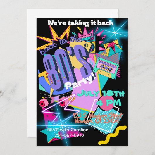 Terug naar de 80's Party Invitation (Voorkant / Achterkant)