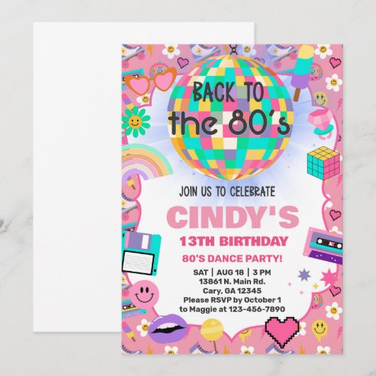 Terug naar de 80's Retro Girl verjaardag uitnodigi Kaart (Voorkant / Achterkant)