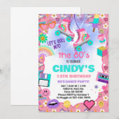 Terug naar de 80's rolschaatsen verjaardag uitnodi kaart (Voorkant / Achterkant)