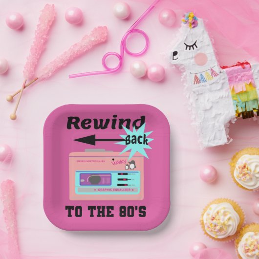 Terug naar de 80's terugspoelen papieren bordje (Feest)