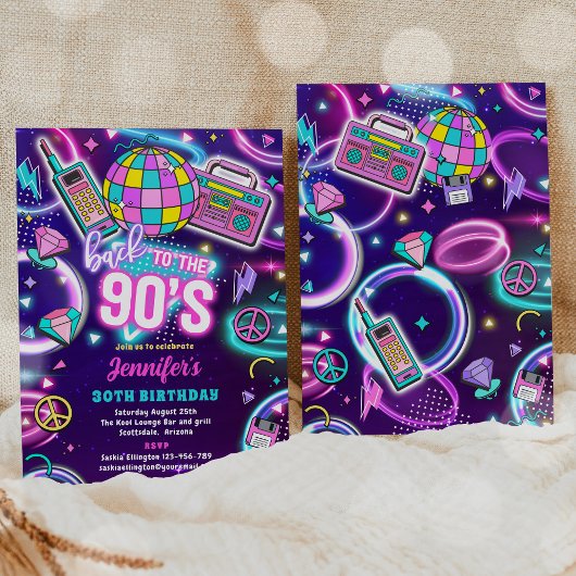 Terug naar de 90s Neon Disco 30th Birthday Kaart