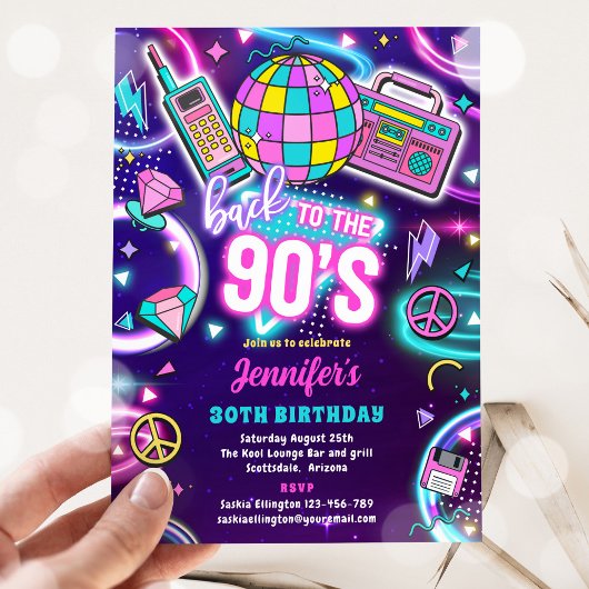 Terug naar de 90s Neon Disco 30th Birthday Kaart