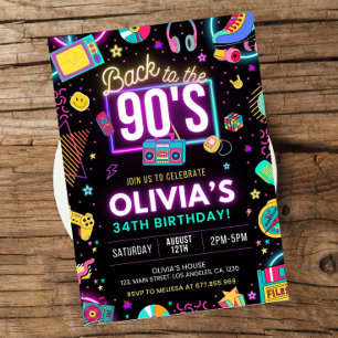 Terug naar de 90s verjaardag uitnodiging, 90s kaart