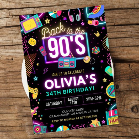 Terug naar de 90s verjaardag uitnodiging, 90s kaart