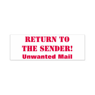"Terug naar de afzender!", "Ongewenste e-mail" Zelfinktende Stempel