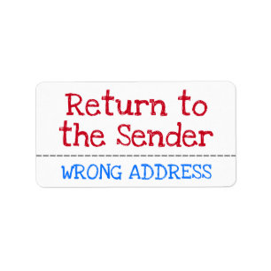 "Terug naar de afzender", "WRONG ADDRESS"-etiket Etiket