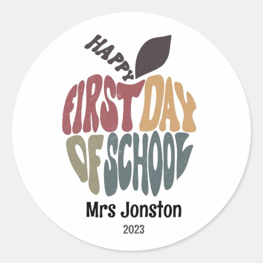 Terug naar de eerste schooldag van de leraar Apple Ronde Sticker (Voorkant)