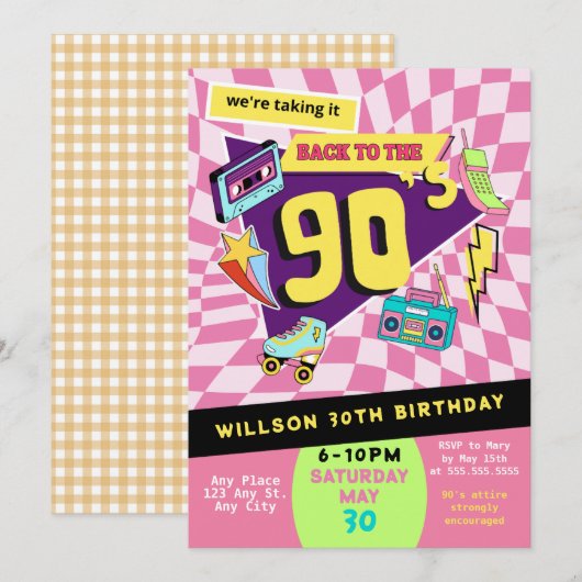 Terug naar de jaren 90 Moderne Retro Neon 30e verj Kaart (Voorkant / Achterkant)