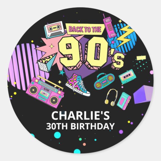 Terug naar de jaren 90 Moderne Retro Neon 30e verj Ronde Sticker (Voorkant)