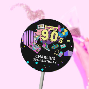 Terug naar de jaren 90 Moderne Retro Neon 30e verj Ronde Sticker