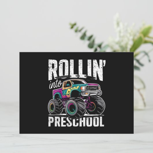 Terug naar de kleuterklas met monstertruck kaart (Staand voorkant)