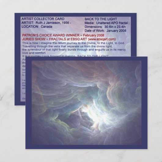 TERUG NAAR DE LICHTE artiest Collector Card Briefkaart (Voorkant / Achterkant)