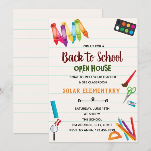 Terug naar de open-house-themauitnodiging op schoo kaart (Voorkant / Achterkant)