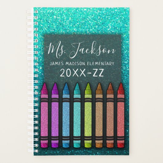 Terug naar de Rainbow Glitter Crayons van leraar Planner (Voorkant)