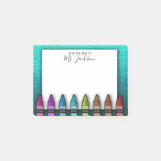 Terug naar de Rainbow Glitter Crayons van leraar Post-it® Notes (Voorkant)