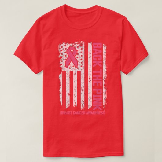 Terug naar de roze Amerikaanse vlag Breast Cancer  T-shirt (Design voorkant)