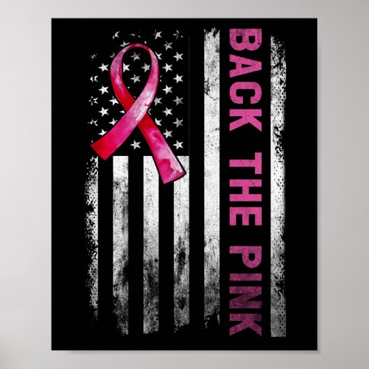 Terug naar de roze lint Amerikaanse vlag borstkank Poster (Voorkant)