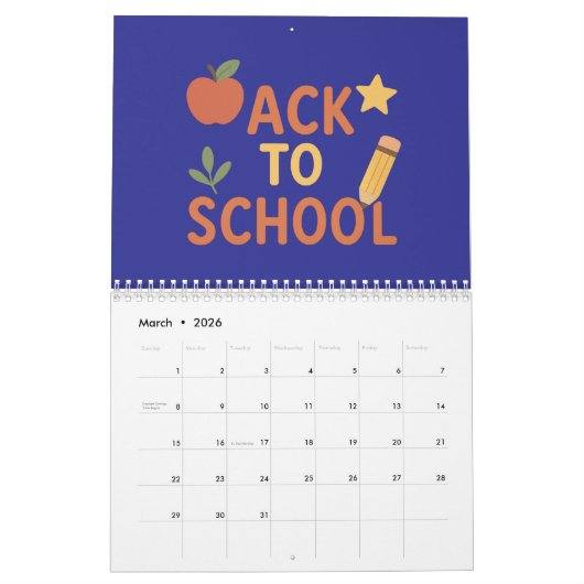 Terug naar de schoolkalender kalender (Mar 2026)
