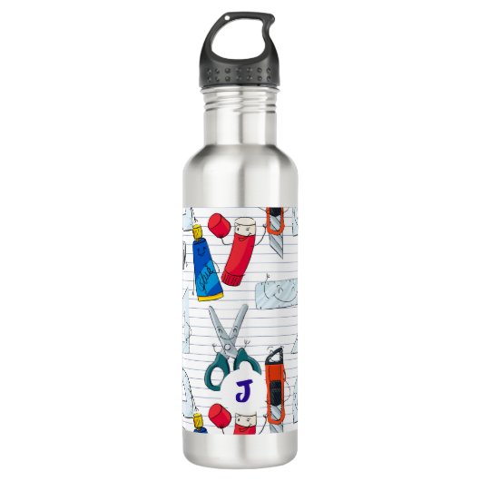 Terug naar de schoolpersonages. Aangepast initiaal Waterfles (Voorkant)