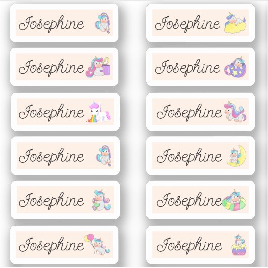 Terug naar de schoolUnicorn Naam Stickers (Voorkant)
