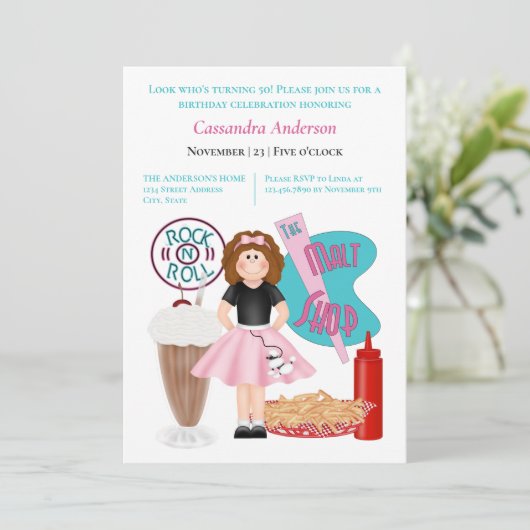 Terug naar de uitnodiging van 50 's avonds (Staand voorkant)