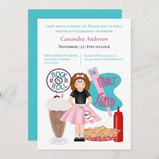 Terug naar de uitnodiging van 50 's avonds (Voorkant / Achterkant)