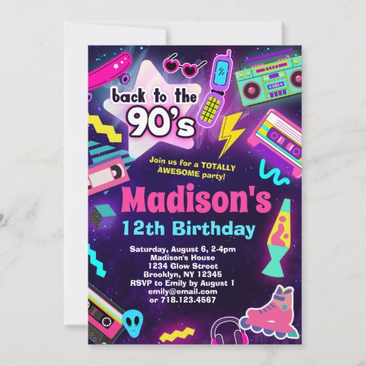 Terug naar het 90's verjaardagsfeest kaart (Voorkant)