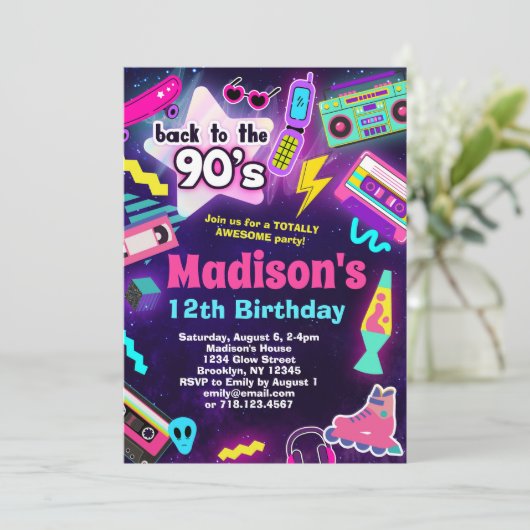 Terug naar het 90's verjaardagsfeest kaart (Staand voorkant)