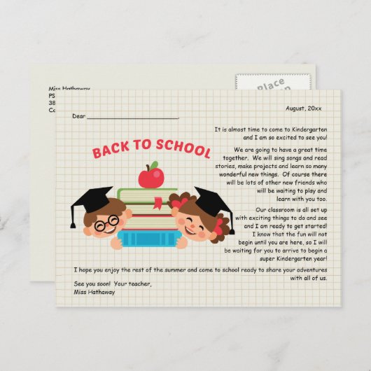 Terug naar het Briefkaart van de groet van de lera (Voorkant / Achterkant)