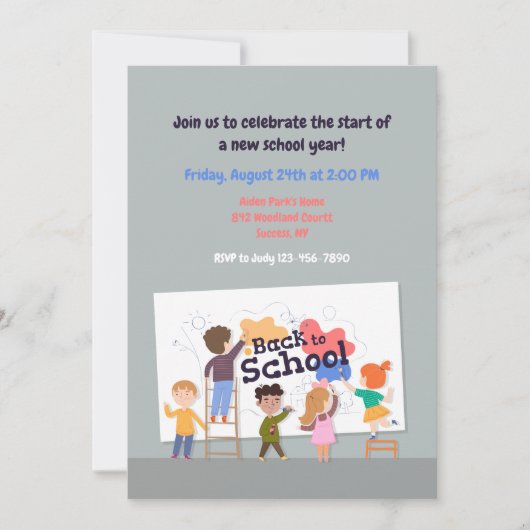 Terug naar Kinder uitnodiging op school (Voorkant)