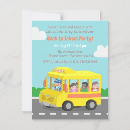 Terug naar Kinder uitnodigingen van de School Yell (Voorkant)