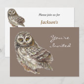 Terug naar Natuur, Owl, Vogel, Birthday Party Invi Kaart (Voorkant / Achterkant)