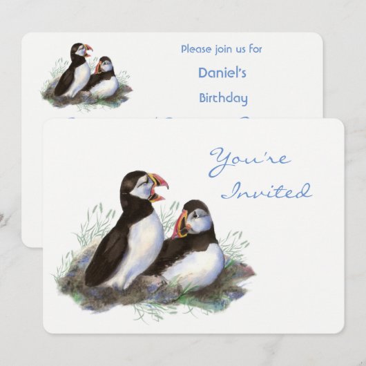 Terug naar Natuur Puffin Bird verjaardagsfeestje Kaart (Voorkant / Achterkant)