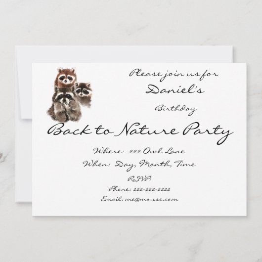 Terug naar Natuur Raccoons Animal Birthday Invite Kaart (Achterkant)