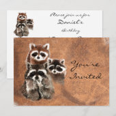 Terug naar Natuur Raccoons Animal Birthday Invite Kaart (Voorkant / Achterkant)