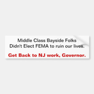 Terug naar NJ-werk, gouverneur Bumpersticker