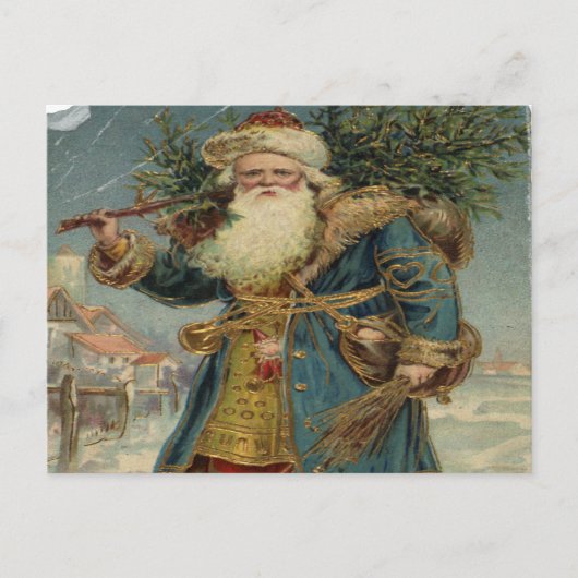 Terug naar oude kunst. Snowy Kerstmis met kerstman Briefkaart (Voorkant)