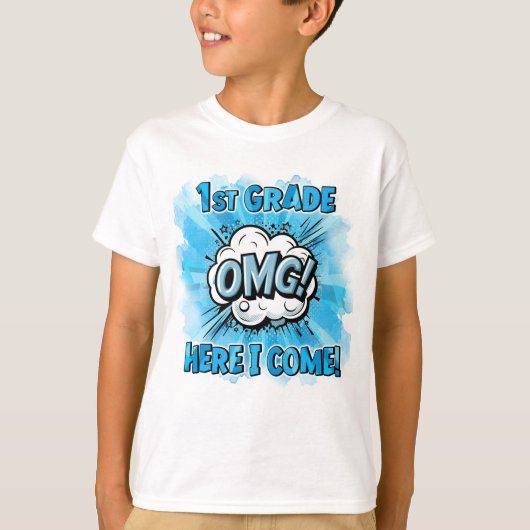 Terug naar school 1e klas comic stijl t-shirt (Voorkant)